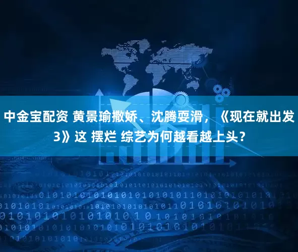 中金宝配资 黄景瑜撒娇、沈腾耍滑，《现在就出发3》这 摆烂 综艺为何越看越上头？